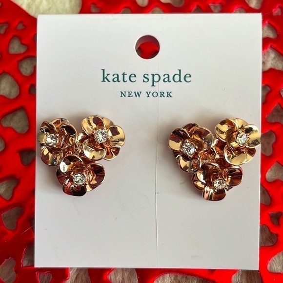 Brand New Kate Spade Shine On Rose Gold Floral Post Earrings - Picture 5 of 10